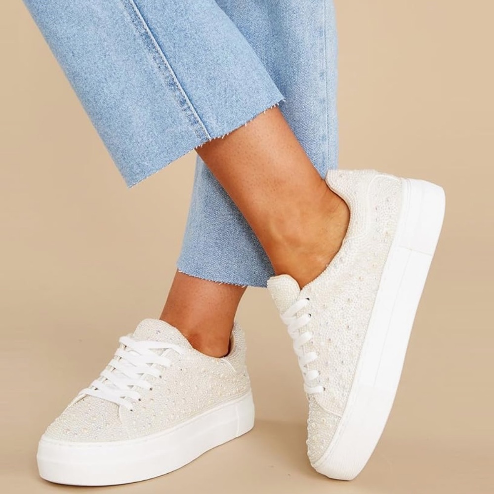 White pearl sparkly tennis shoes